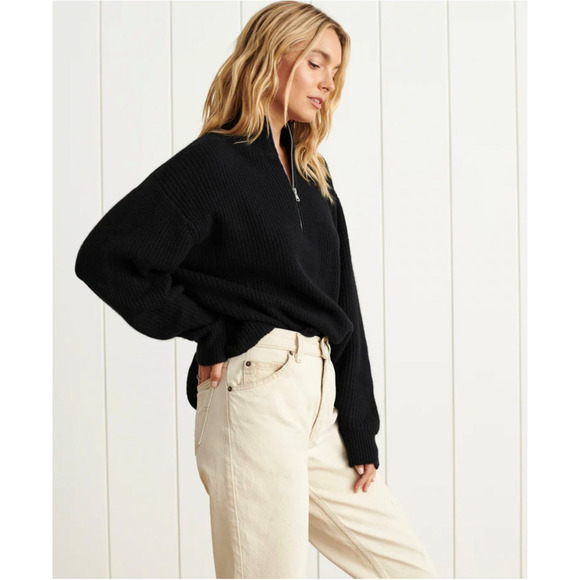 Jenni Kayne XXL 100% Cashmere Half Zip Fisherman Sweater $495 Ribbed Black - Picture 10 of 11